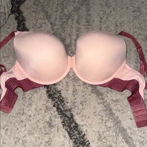 Victoria’s Secret Pink and Burgundy Women's Bra 34DD